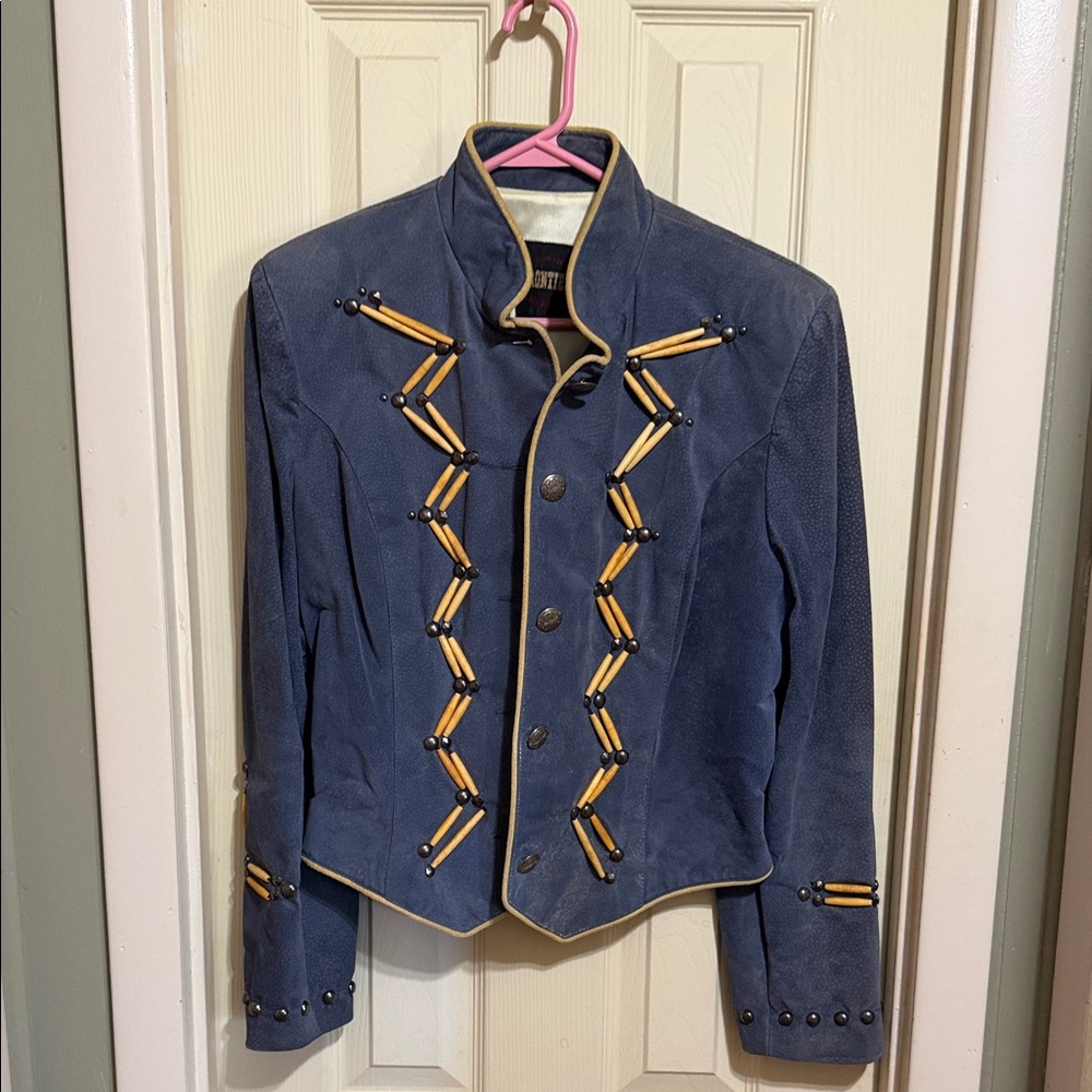 Ladies western jacket in med blue, leather